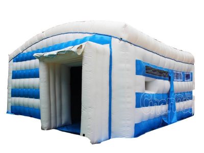 blue white inflatable tent