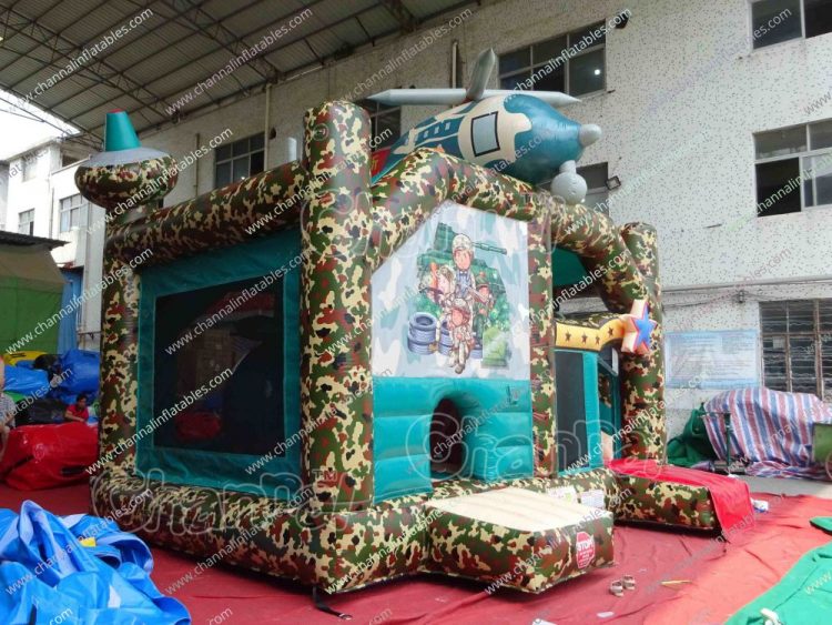 camouflage inflatable combo with inflatable helicopter structure