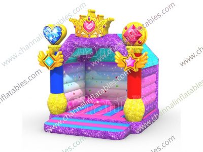 glittery princess crown bounce house