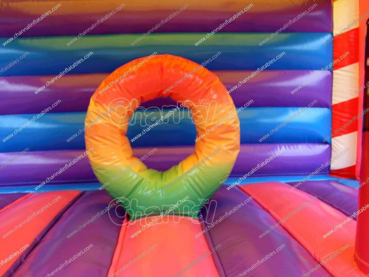 rainbow ring obstacle on ice cream bounce house