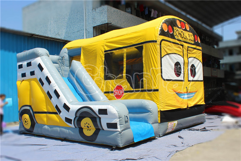 School Bus Bounce House With Slide - Channal Inflatables