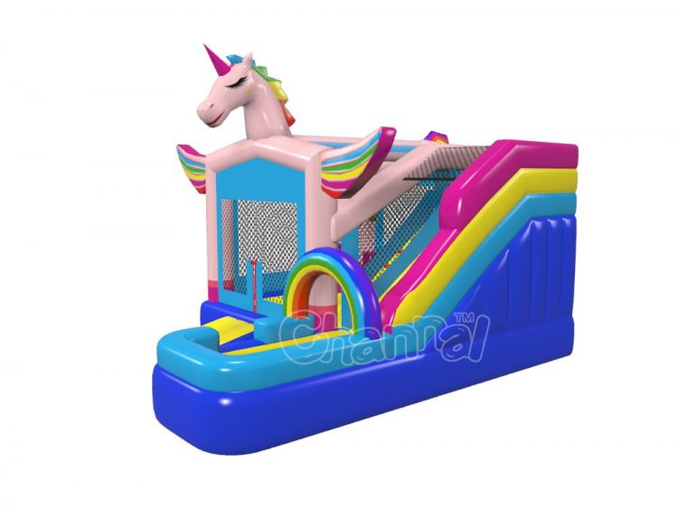 unicorn bounce house combo with water slide for kids