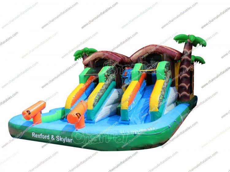 animal themed dual slide water pool