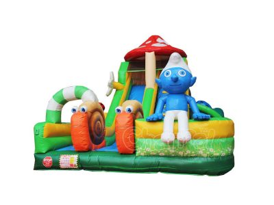 smurfs mushroom house inflatable obstacle