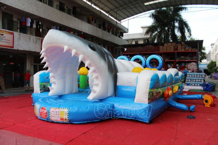 inflatable shark mouth entrance and exit