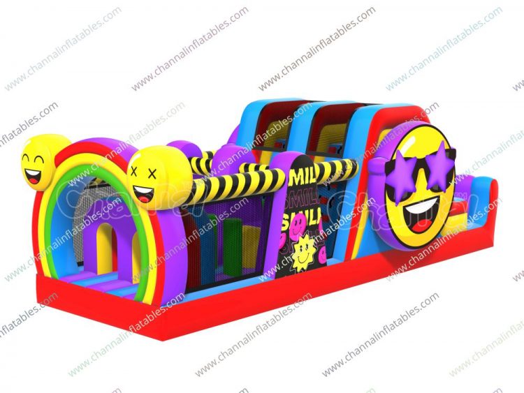 smiling face inflatable obstacle course