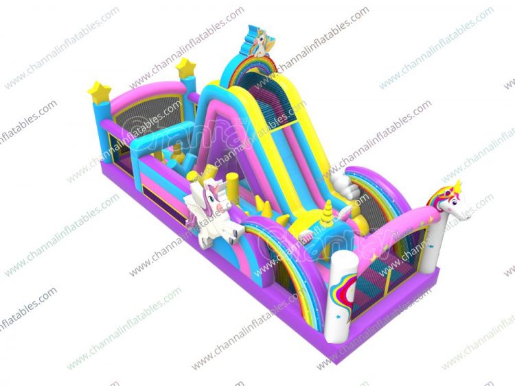 unicorn themed inflatable course playground