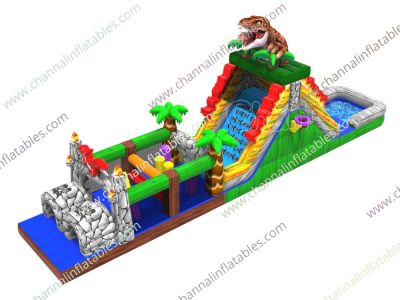 Jurassic inflatable obstacle course with water slide