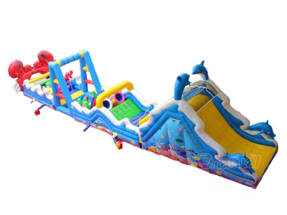 Long Sea Theme Inflatable Obstacle Course Channal Inflatables