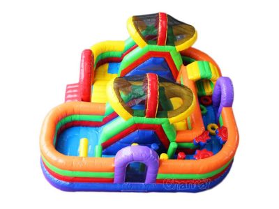 colorful inflatable obstacle course
