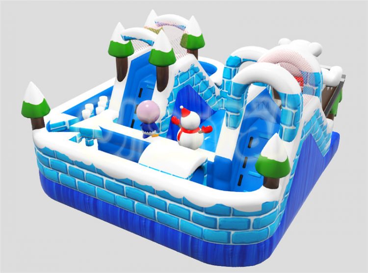 blue penguin and snowman on inflatable