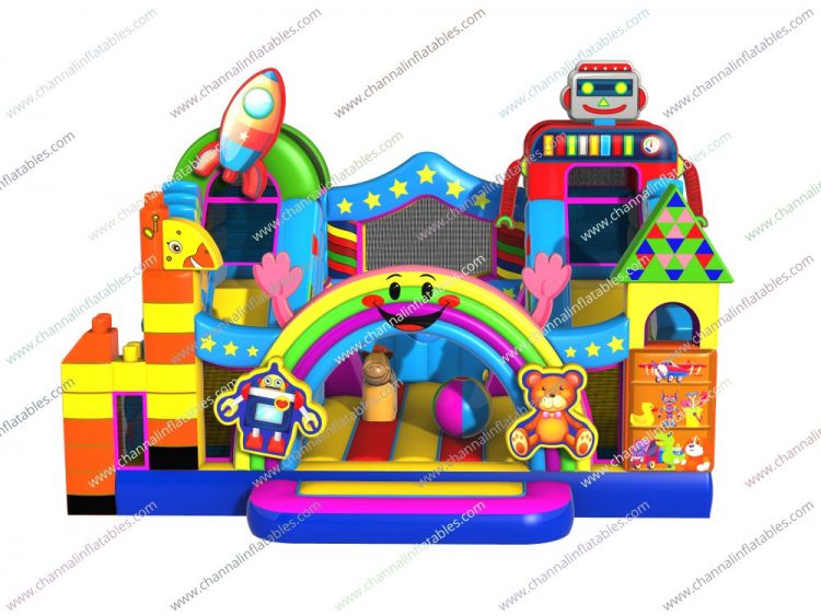 toy town theme inflatable combo with 2 slides