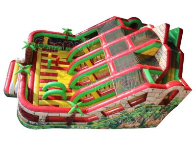 jungle inflatable obstacle course with slide