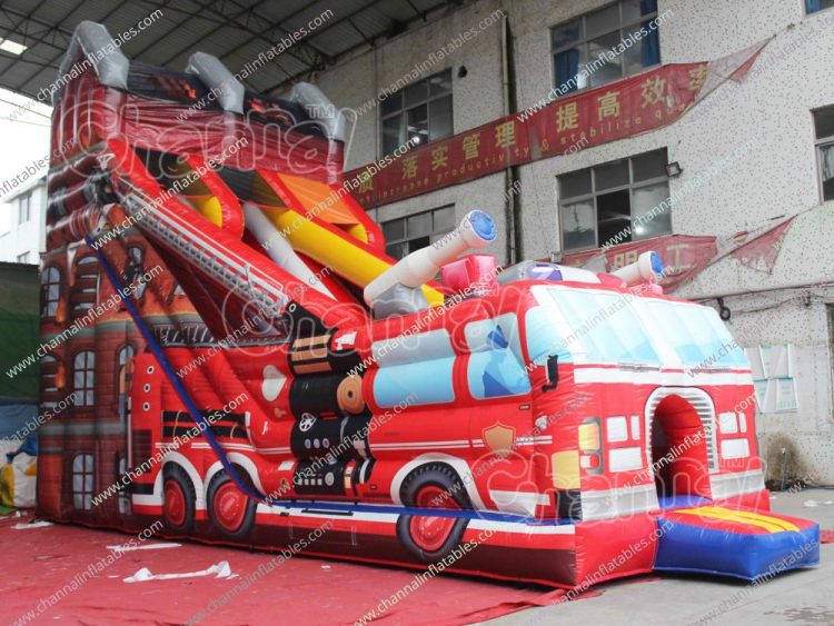 fire truck theme giant inflatable slide