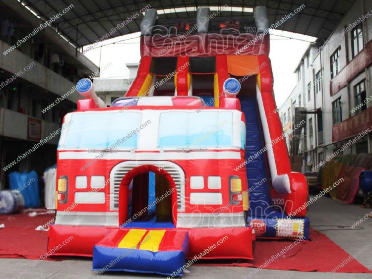 double lane fire engine inflatable slide