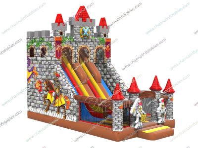 knight castle inflatable double slide
