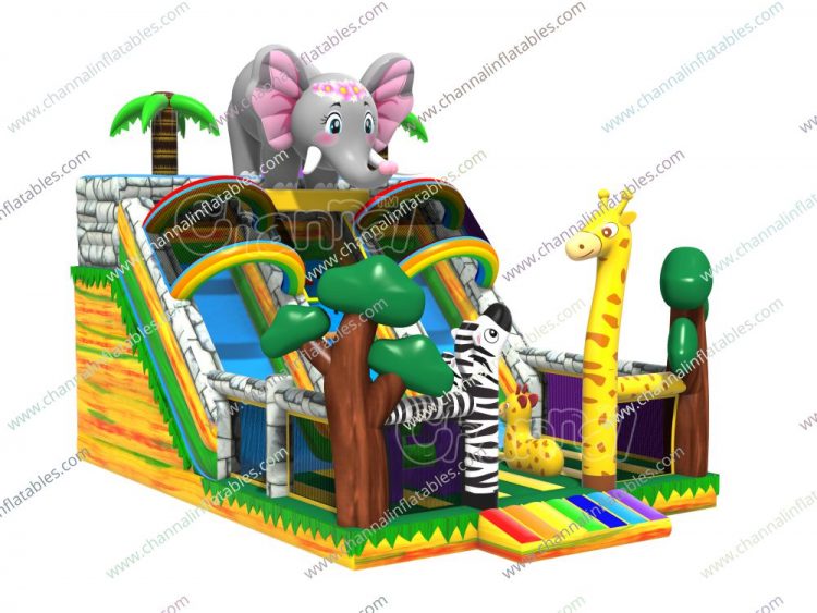 animal double lane inflatable slide