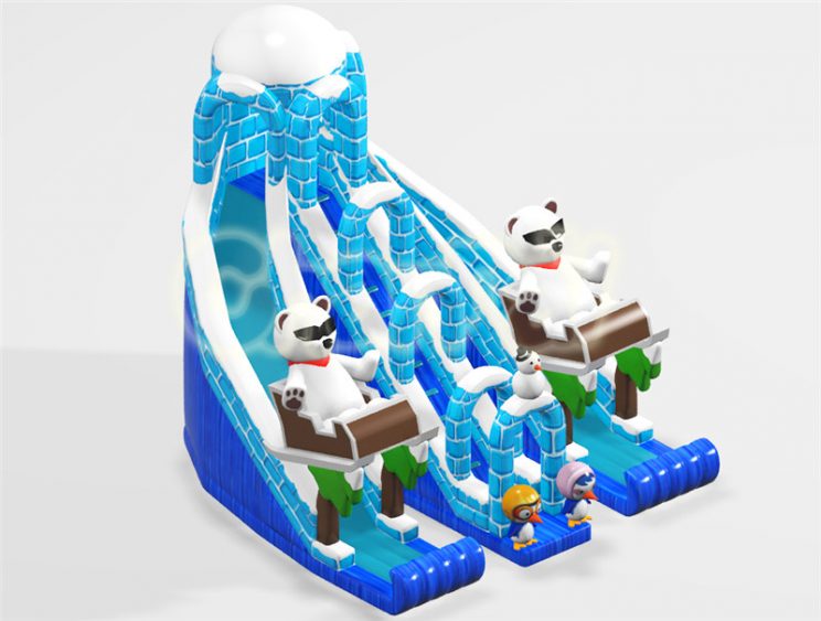 polar bear and penguin ice castle inflatable slide