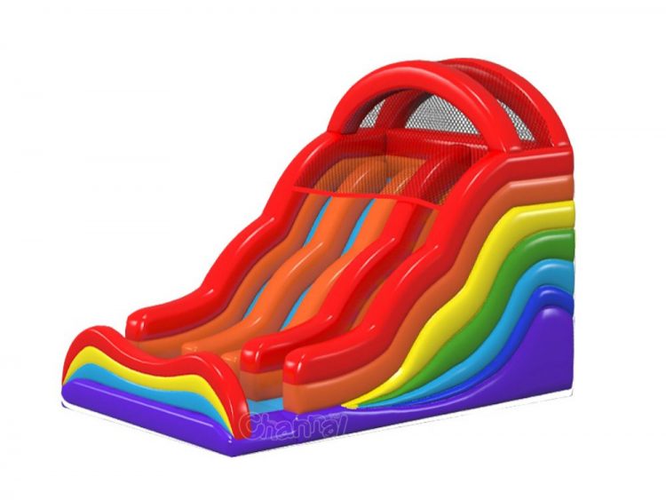 commercial rainbow triple lane inflatable slide for kids