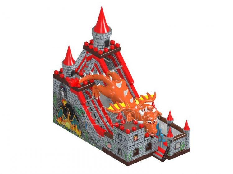 dragon attacks king's castle themed inflatable slide