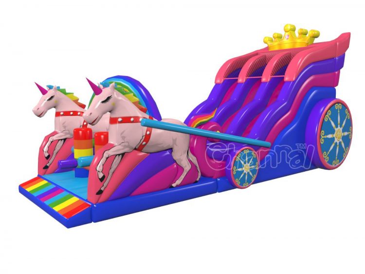 2 lane inflatable unicorn carriage slide for girls