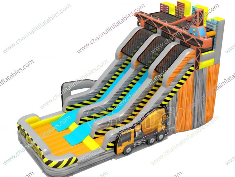 double lane construction site theme inflatable water slide