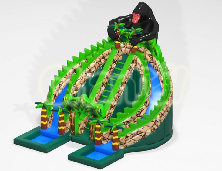 jungle and gorilla inflatable water slide