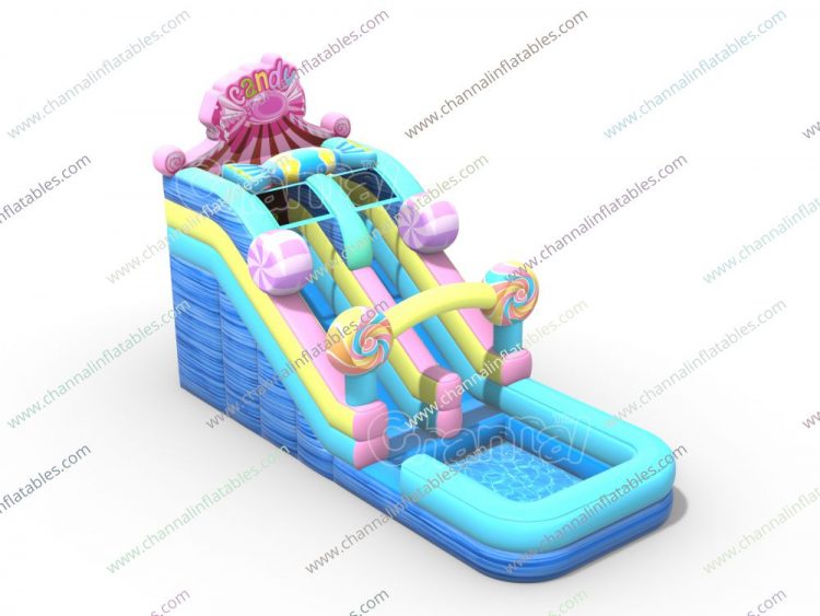 candy themed inflatable water slide