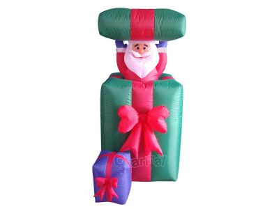 Santa hiding in gift box inflatable decoration with lights