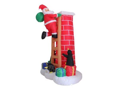 santa on ladder climbing chimney inflatable decoration