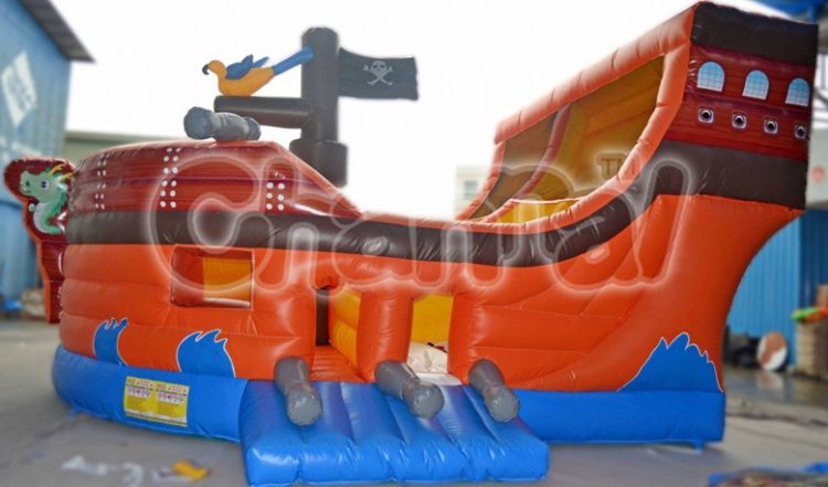 orange pirate ship inflatable slide