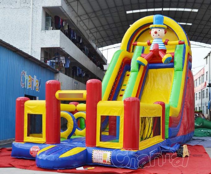 multi obstacles clown inflatable slide