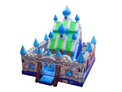 king's castle inflatable playground with obstacles and slides