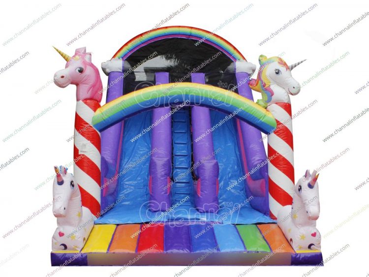 rainbow unicorn inflatable slide