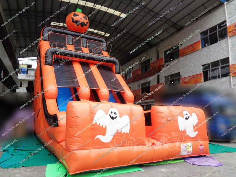 inflatable pumpkin Halloween slide for kids