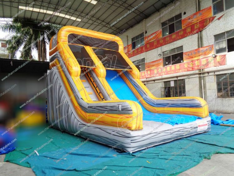 yellow grey marble inflatable slide