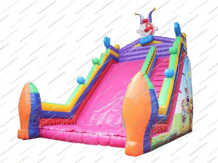 circus clowns juggling inflatable slide