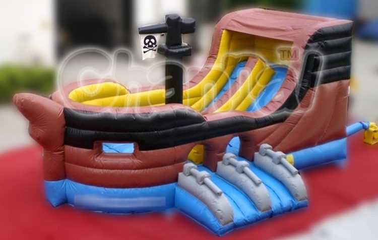 brown pirate ship inflatable slide