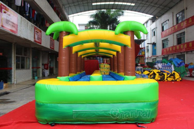 dual lane inflatable slip and slide with pool