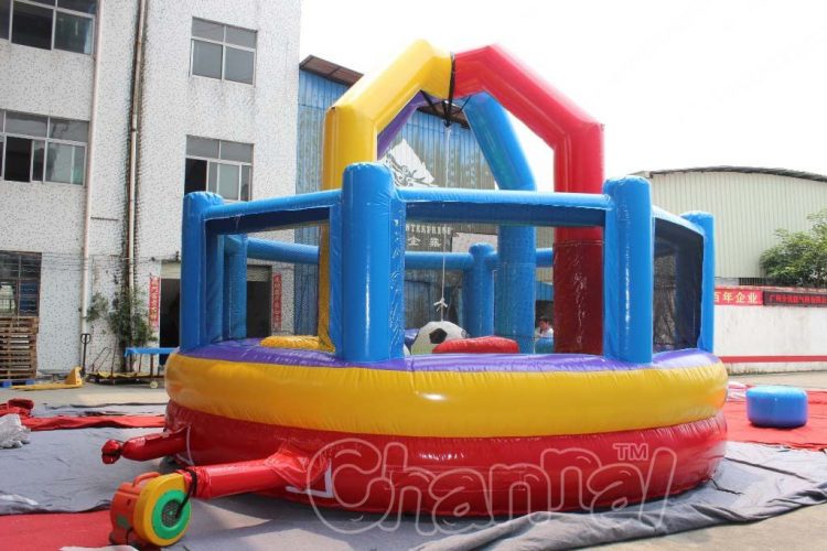 colorful sports themed inflatable wrecking ball interactive game