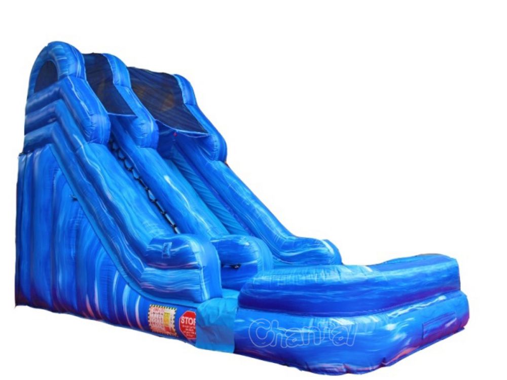 18' blue marble inflatable wet n dry slide