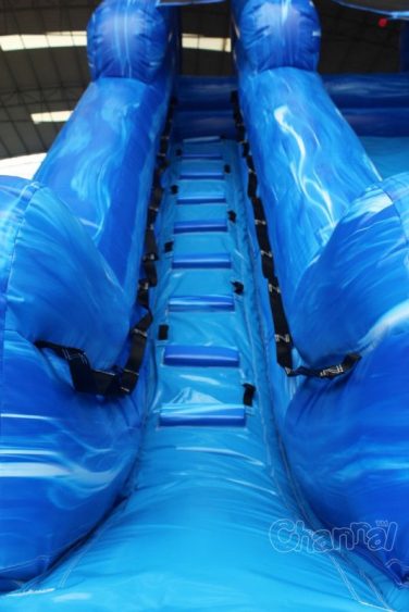 blue water slide climbing stairs