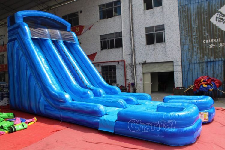 dual lane water slide with pools