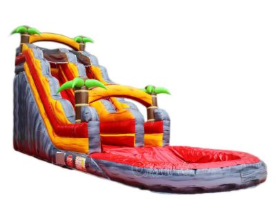 inflatable water slide and a big pool