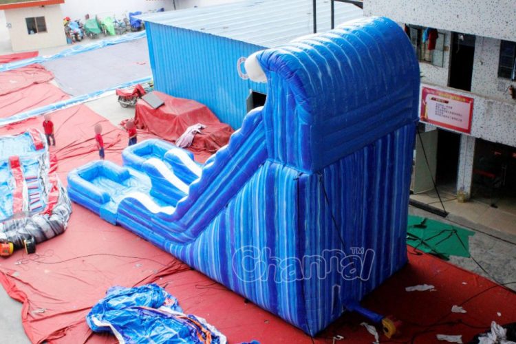 backside view of double inflatable water slide