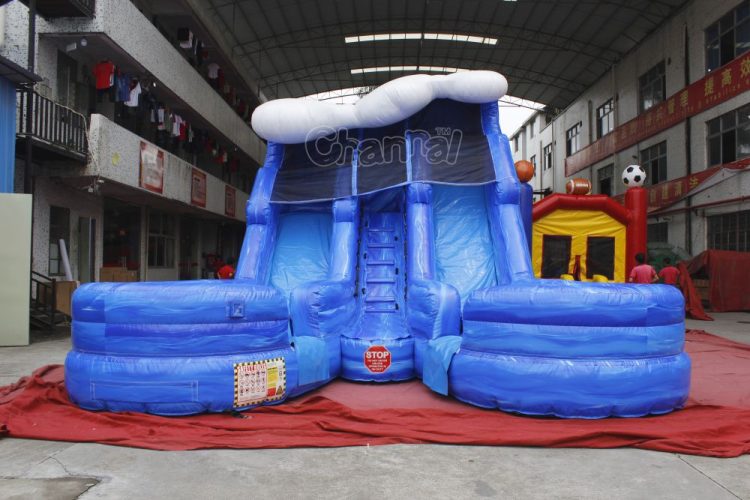 double lane inflatable water slide with pools