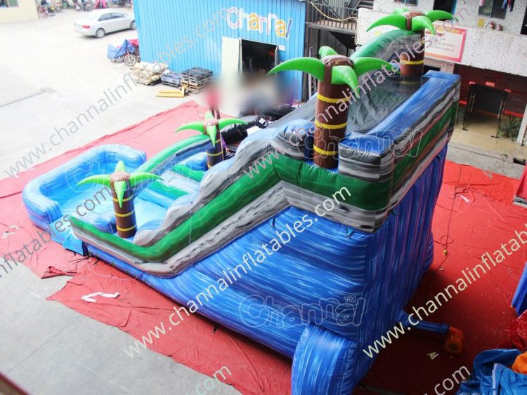 back view of tropical water slide