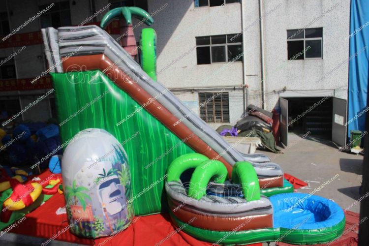 water slide with moai statue printing