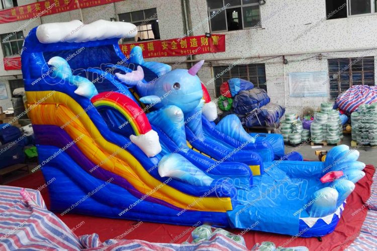 narwhal unicorn inflatable water slide