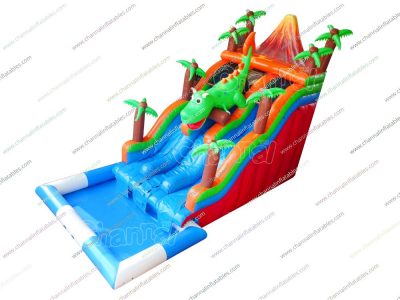 volcano dino inflatable water slide